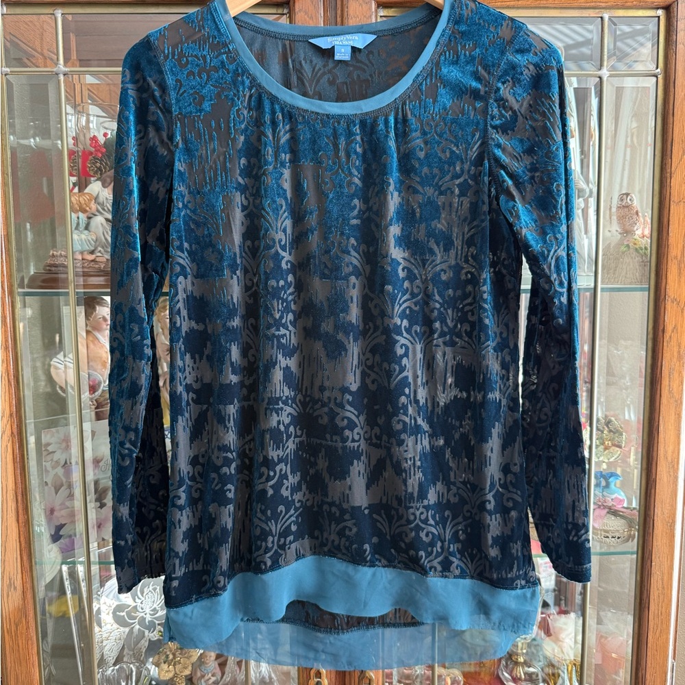 Simply Vera Vera Wang Teal Patterned Women's Blouse